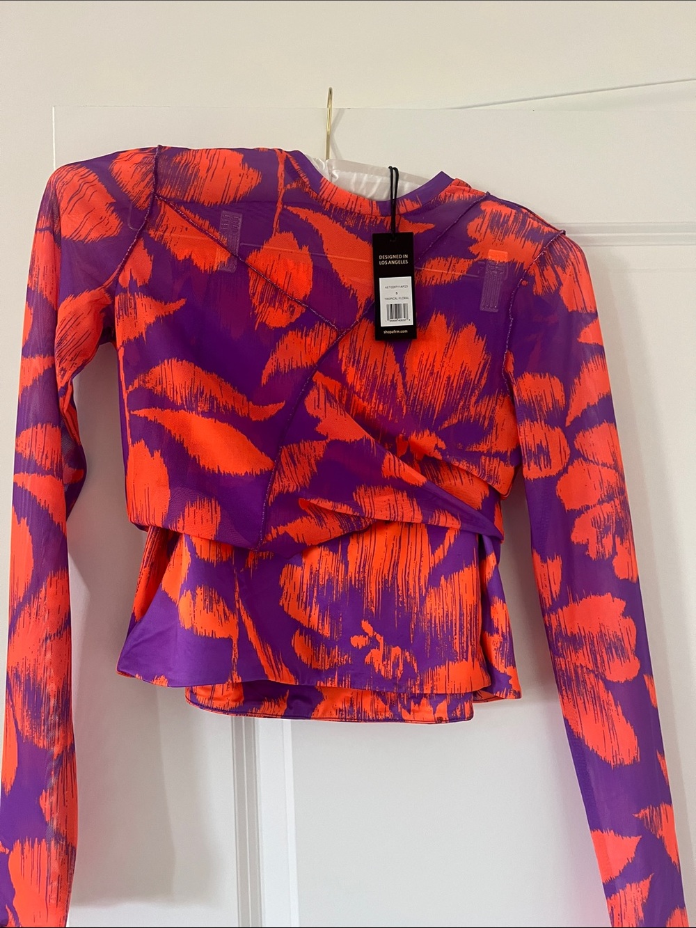 AFRM Purple & Orange Abstract Long-Sleeve Draped Top